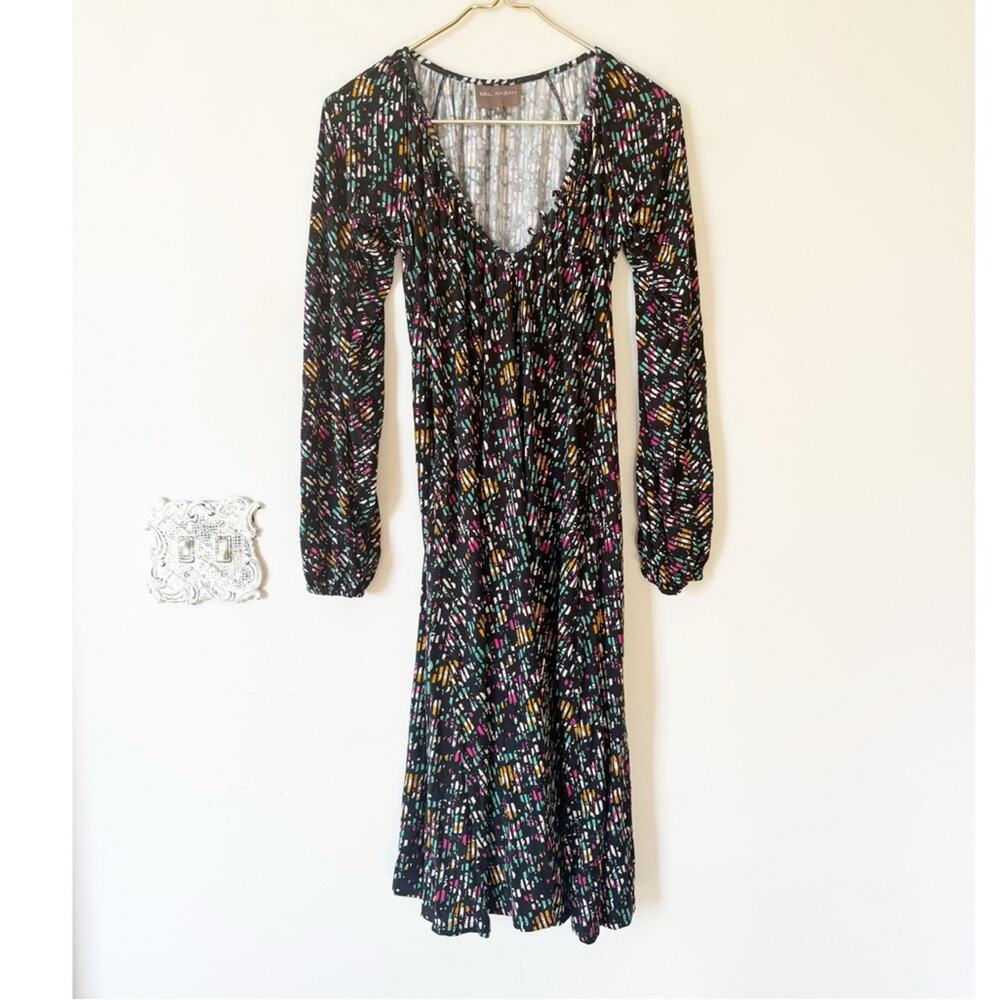 Bel Kazan Multicolor Graphic Floral Jersey Midi Dress Pockets S
